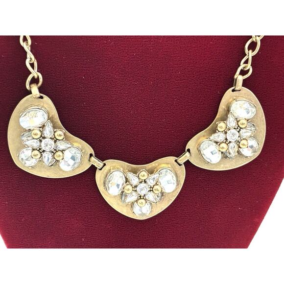 J.CREW Statement Crystal Necklace Gold Tone Chain Clear Glass 17.5"-20.5" - Picture 2 of 5